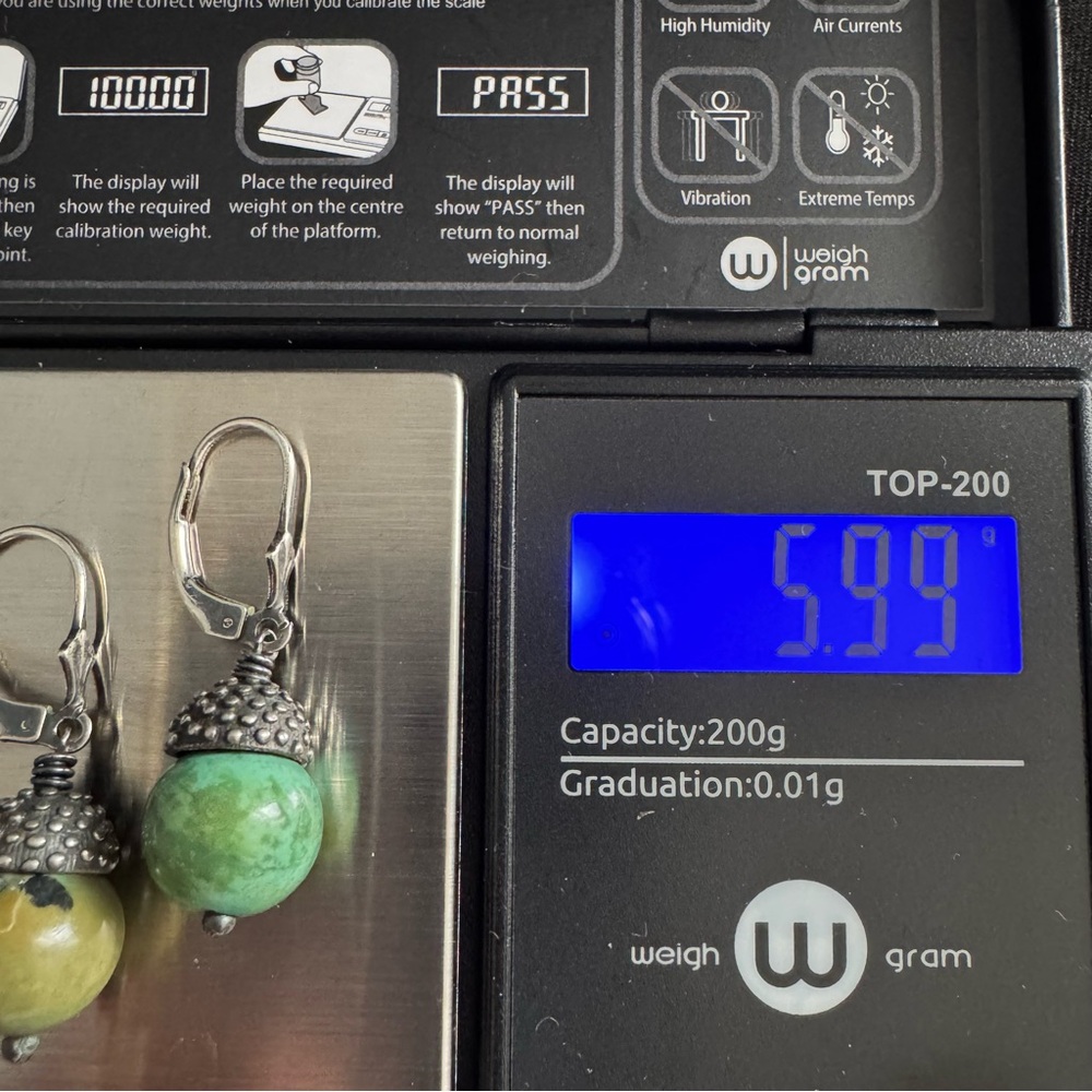 Artisan 925 Silver Green Acorn Drop Earrings - Picture 5 of 5